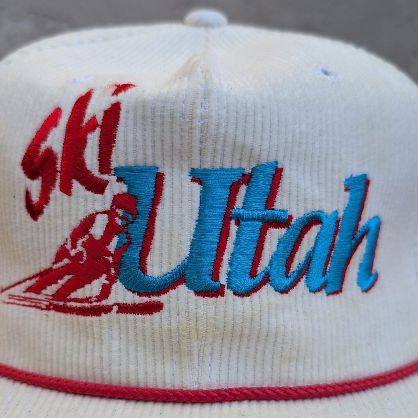 Ski Utah | 1 of 1 | White/ Red Rope | Corduroy Hat | ~1986 - Image 6